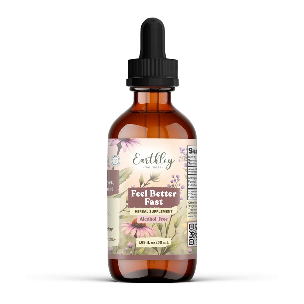Earthley Wellness Feel Better Fast bottle with dropper for convenient, everyday relief