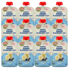 Earth's Best Banana Blueberry Oat Purée pouch for on-the-go feeding and a tasty breakfast option