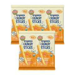 Earth's Best cheddar cheese crunchy sticks pack-5 shown, convenient teething snack for babies.