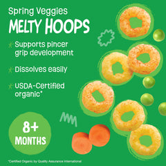 Earth's Best Melty Hoops dissolving texture demonstrates safe self-feeding for babies 8 months and up