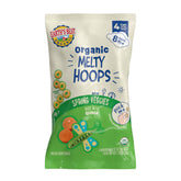 Earth's Best Melty Hoops Spring Veggie packaging shows organic ring snacks for on-the-go meals