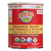Earth's Best Organic Baby Formula dairy with iron and DHA shown for growing babies