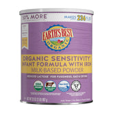 Earth's Best Organic Sensitivity Infant Formula bottle, gentle digestion with reduced lactose for sensitive tummies.