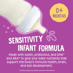 Earth's Best Organic Sensitivity Infant Formula pour, easy prep and quick bottle mixing.
