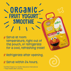Earth's Best Organic Yogurt Smoothie pouch opened with straw highlights fruit yogurt goodness.