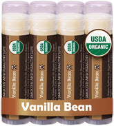 Earth's Daughter vanilla lip balm 4-pack packaging showcases eco-friendly design for easy gifting and storage.