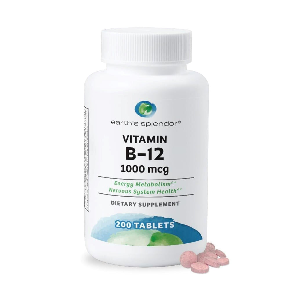 Earth's Splendor B12 bottle ready for daily energy support.