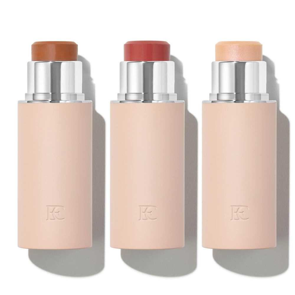 EarthsCure Glow Trio bronzer stick closeup for natural warmth and depth.
