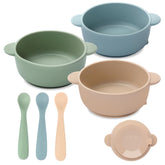 Eascrozn baby bowls with suction base securely attached on a table for steadier meals