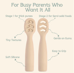 Eascrozn ergonomic-handle spoon promotes a secure grip during self-feeding.