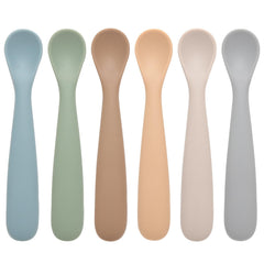 Eascrozn baby spoons six-pack in color variety for independent self-feeding practice.