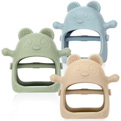 Eascrozn baby teething mitten set in varied colors for soothing chewing and easy grip.