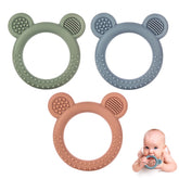 Eascrozn bear teether: soft textured silicone to soothe gums on the go.