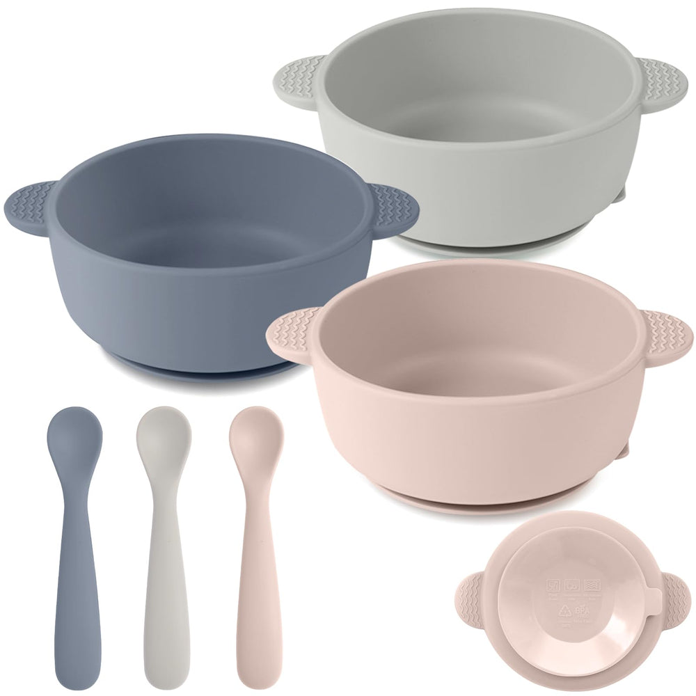 Eascrozn three-bowls with suction base for mess-free meals at home.