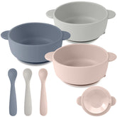 Eascrozn three-bowls with suction base for mess-free meals at home.