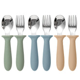 Eascrozn 6-pack toddler utensils pack shot in three colors for self-feeding