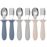 Eascrozn toddler utensils set with colorful spoons and forks for self-feeding.