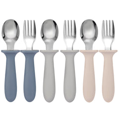 Eascrozn toddler utensils set with colorful spoons and forks for self-feeding.