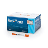 Easy Touch 30G U-100 insulin syringes in a box for organized dosing.