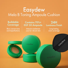 Close-up of Easydew Mela B Cushion compact showing flawless texture.