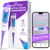 Easy@Home digital basal thermometer with large backlit display for easy night readings.