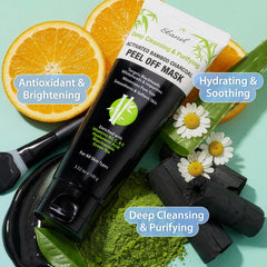 Ebanel Charcoal Peel-Off Mask applied to face for pore cleansing