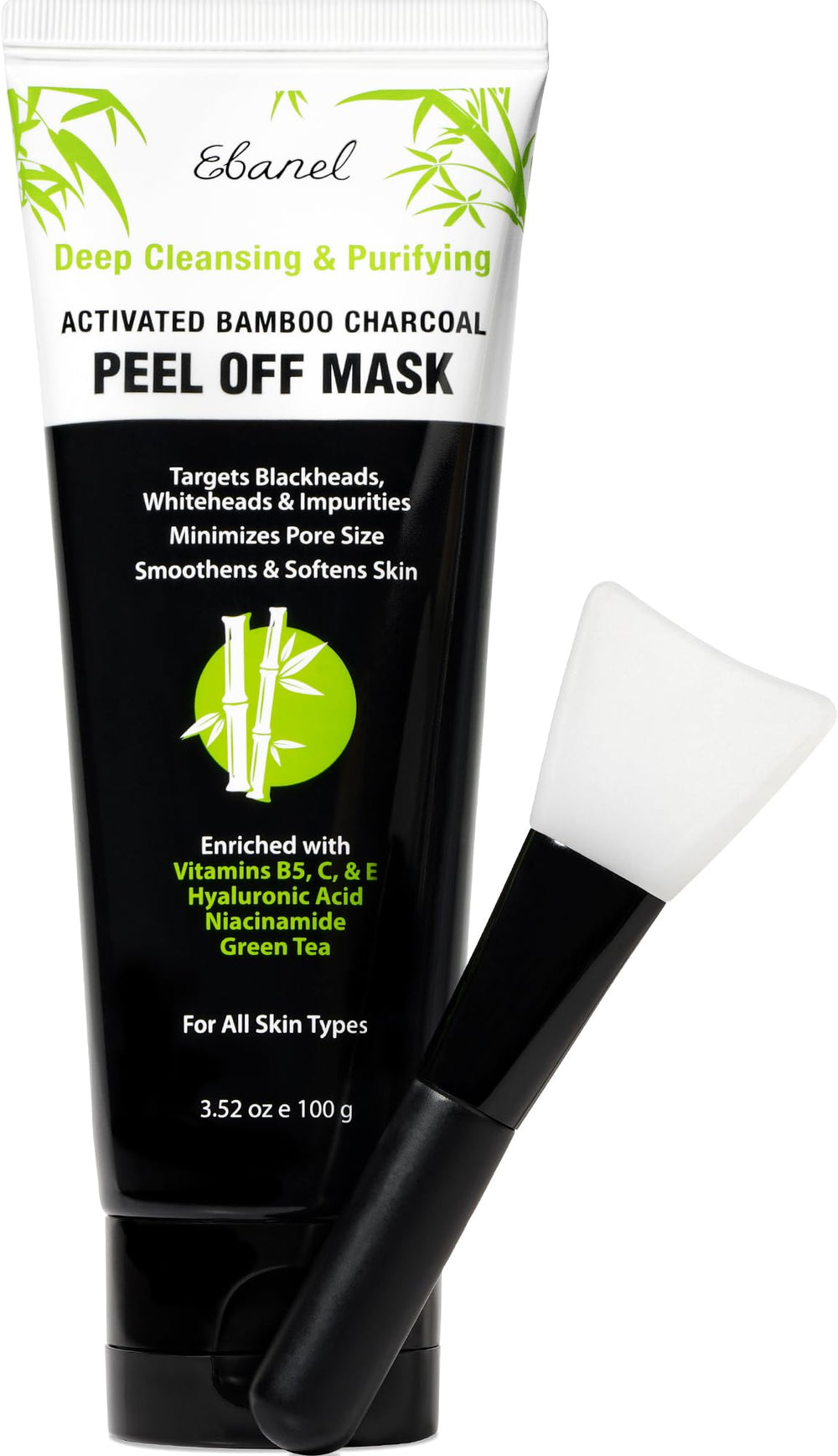 Ebanel Charcoal Peel-Off Mask jar with applicator for convenient at-home cleansing