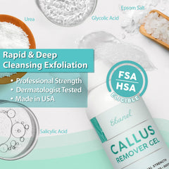 Ebanel salicylic acid exfoliant removes dry skin from feet.