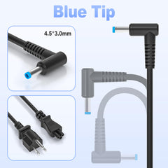 EBKK 65W charger with blue tip shown beside HP EliteBook models for effective charging.
