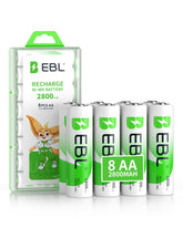 EBL pack of 8 AA batteries 2800mAh ready to power devices.