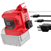 Ecarke 200W inverter connects Milwaukee 18V battery for portable power on the go.