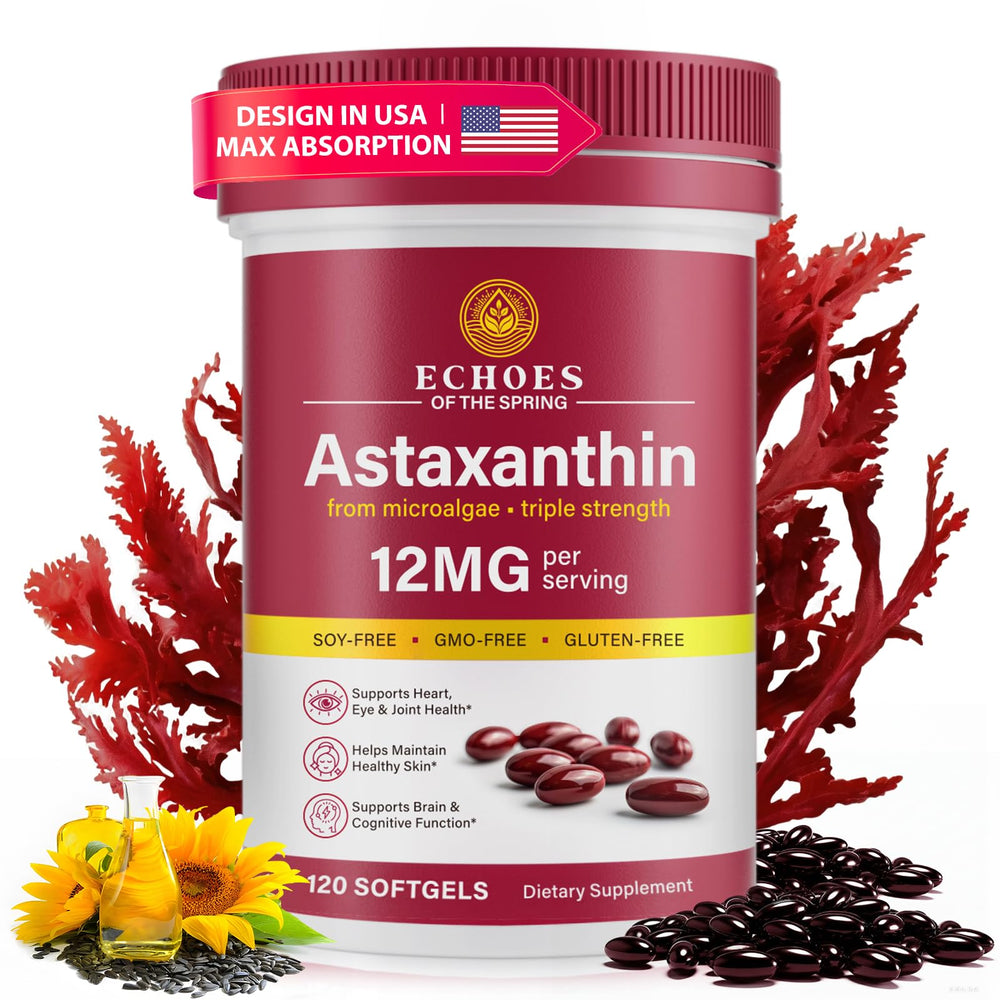 Echoes of the Spring astaxanthin softgels bottle for daily antioxidant support