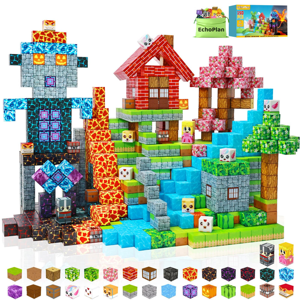 EchoPlan 150PCS magnetic blocks in large 1-inch size for imaginative STEM play.