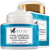 Eclat Skincare Hyaluronic Acid Cream bottle on a clean surface, highlighting hydration