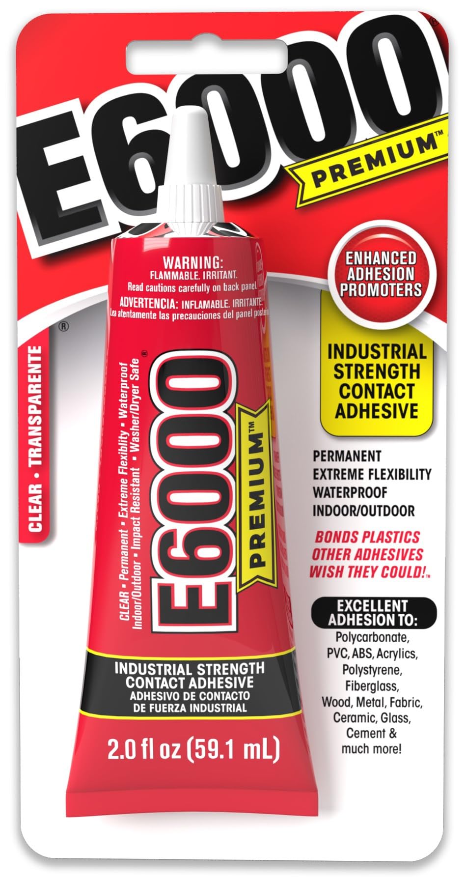 Eclectic E6000 premium clear adhesive with nozzle tip for strong, flexible bonds on plastics