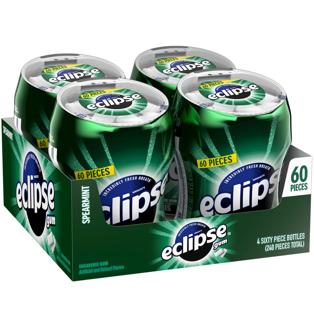 Eclipse Spearmint gum bottle top view for portable freshness.
