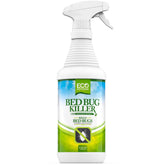 Eco Defense Bed Bug Killer spray bottle on bedding for quick, natural protection.