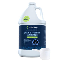 Eco Strong Fruit Fly Drain Treatment bottle pour targets drains and reduces odors.