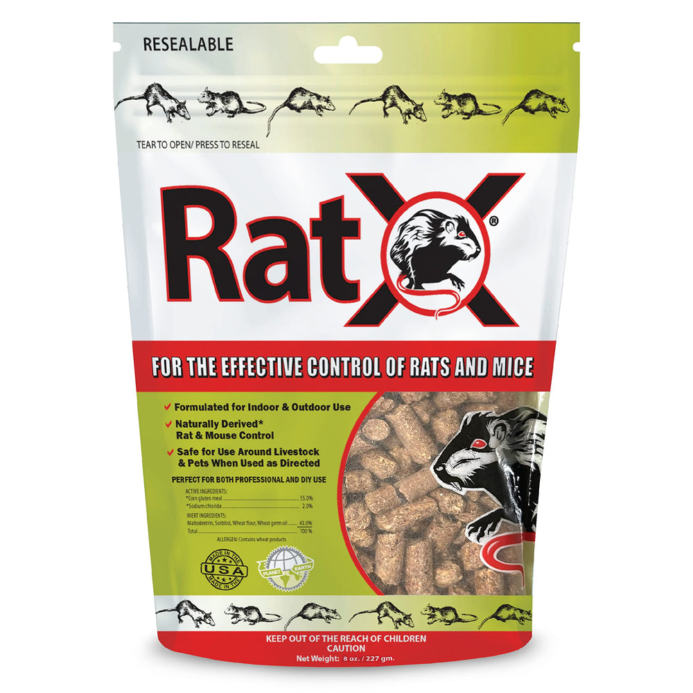 MouseX EcoClear RatX 8oz bag ready for easy indoor rodent control