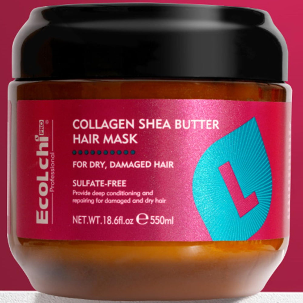ECOLCHIPRO collagen shea butter hair mask jar nourishes all hair types with deep hydration.