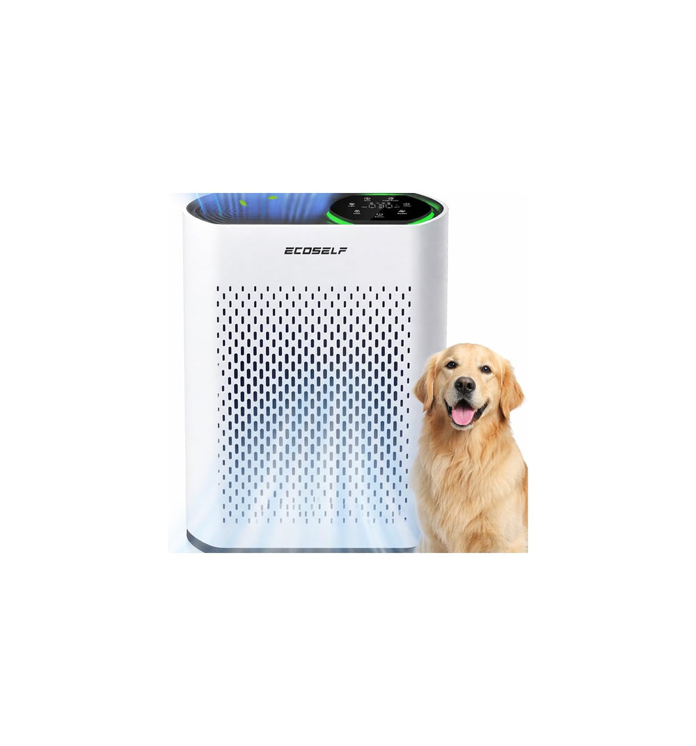 ECOSELF air purifier large room front view showing clearance and scale for open spaces