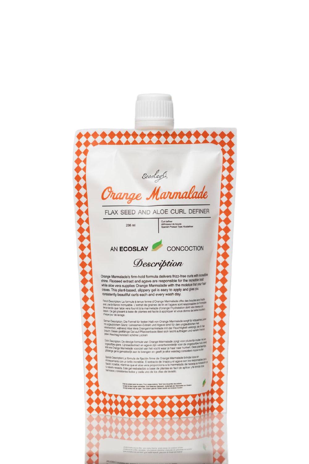 Ecoslay Orange Marmalade Gel bottle pour illustrating easy dispensing for quick styling