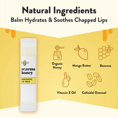 Eczema Honey Nourishing Lip Balm application showing smooth, non-waxy texture for daily hydration