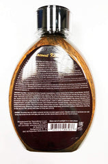 ED HARDY Coconut Kisses bottle back view highlights tattoo fade protection and melanin-boosting formula