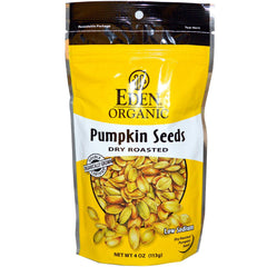 Eden Foods Organic Pumpkin Seeds close-up, lightly salted for a wholesome snack.