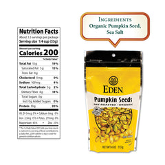 Close-up of dry-roasted Eden pumpkin seeds with light sea salt