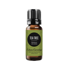 Edens Garden Tea Tree essential oil bottle for purifying aroma and skincare.