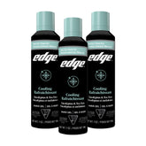 Edge Shave Gel bottle with eucalyptus-tea-tree foam showing soothing, cooling action for a smooth shave