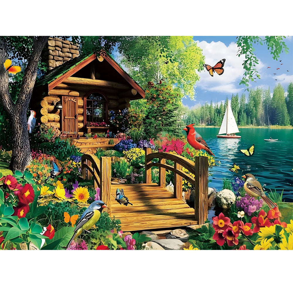 Edsjegn Lakeside Cabin Retreat puzzle—tranquil lakeside scene for family evenings.