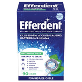Efferdent Minty Fresh tablet dissolves in water to clean and refresh dental appliances.